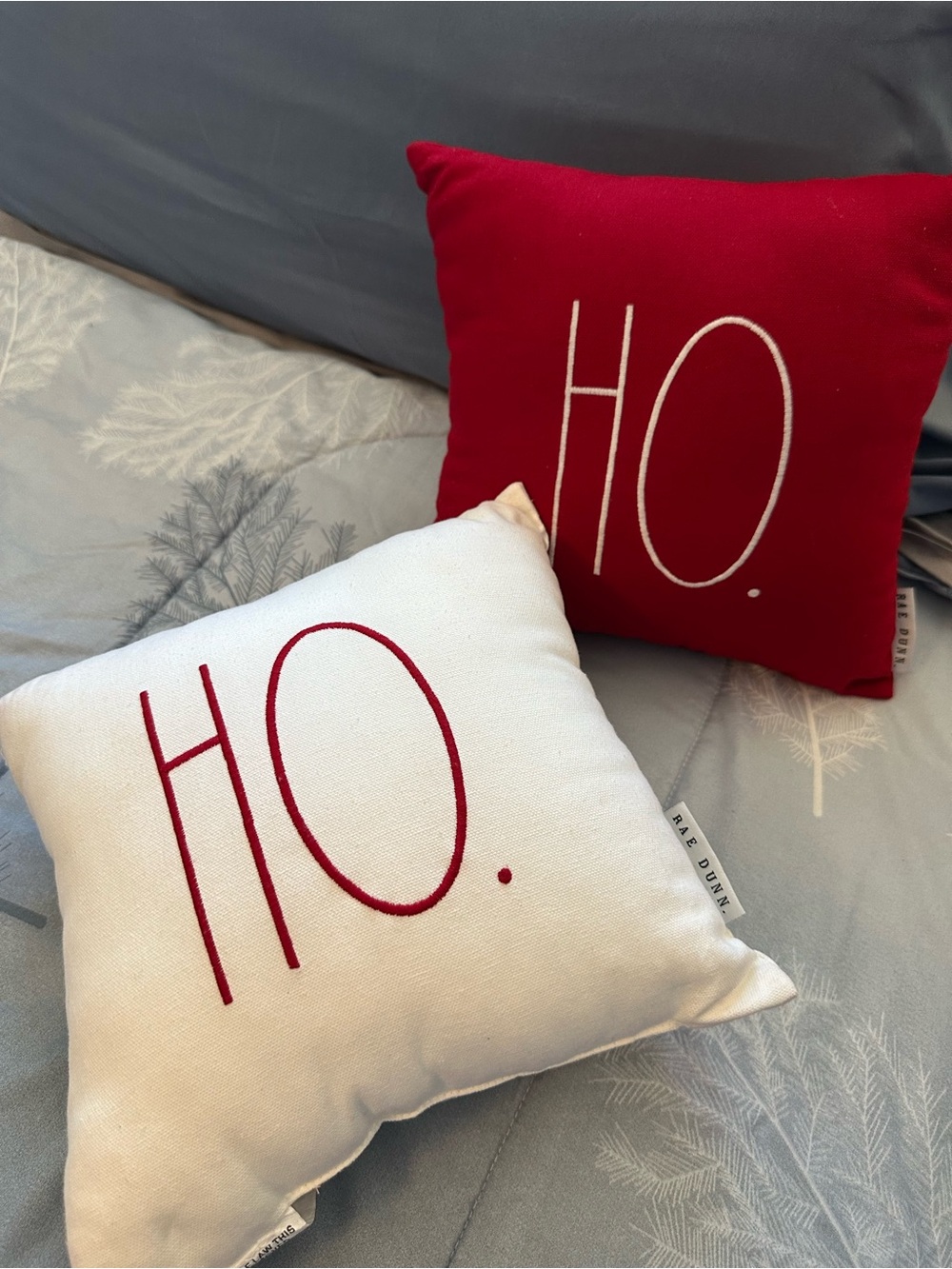 EUC Rae Dunn Red & White 'HO HO’ Holiday Pillow Set of two. Very Nice XMAS